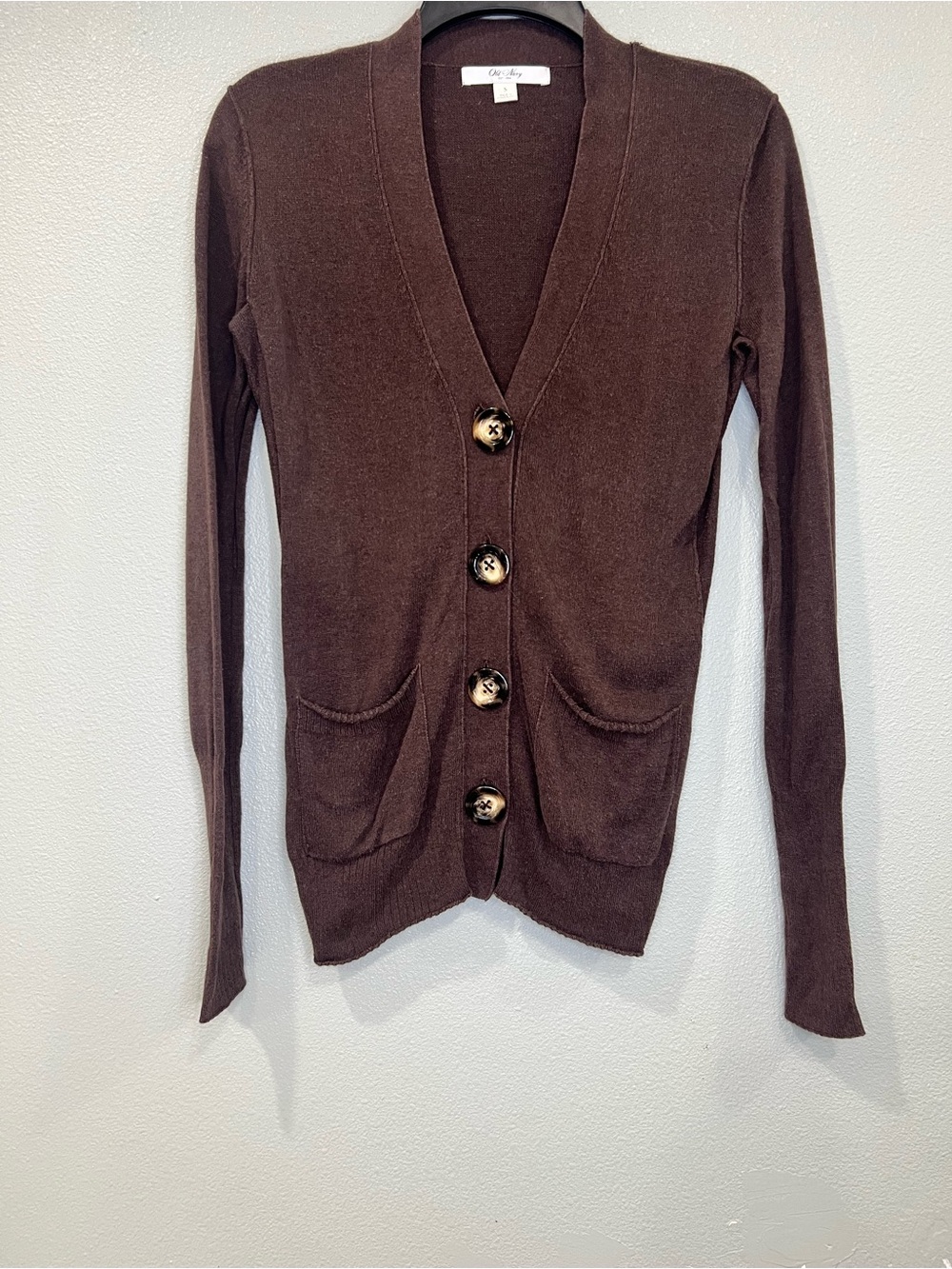 Y2K Old Navy Womens Small Brown Button Front Cardigan Sweater V Neck Pockets